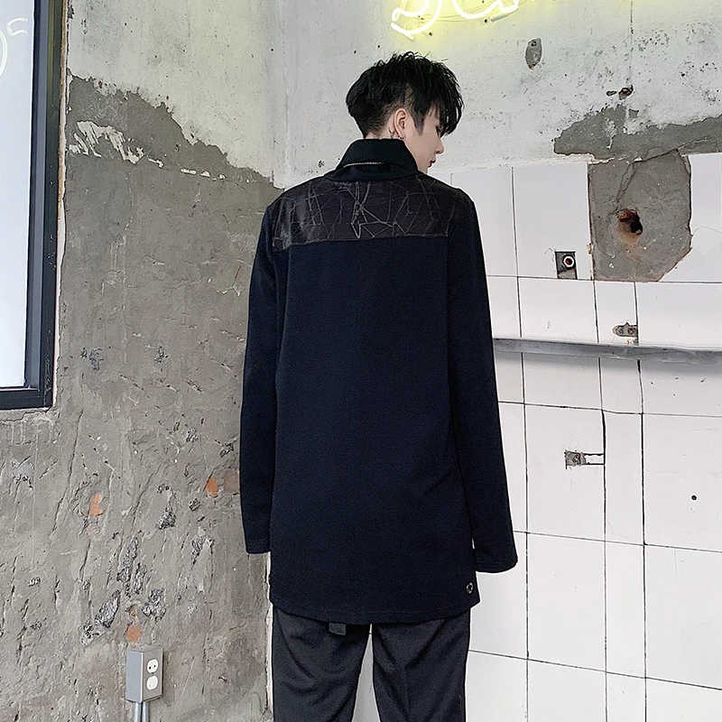 Harajuku супер высокие футболки с воротниками длинный рукав футболка мужская контрастная Футболка Горячая осень повседневные футболки Мужская брендовая одежда