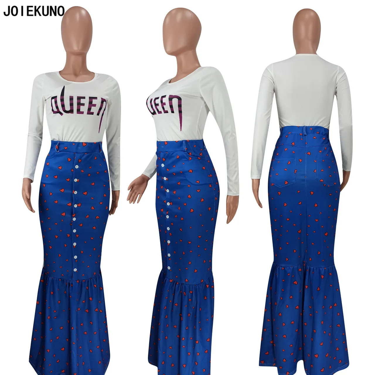 JOIEKUNO YD8148 Высокая уличная мода длинная юбка для женщин faldas mujer moda сексуальный принт пуговицы джинсовые женские Вечерние