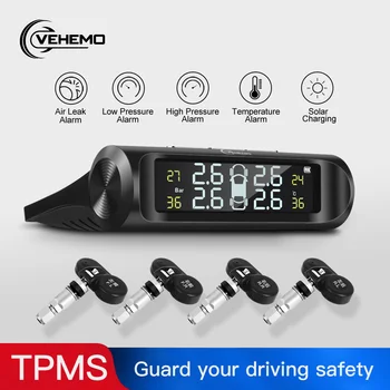

Vehemo Car TPMS Solar Tire Temperature Tyre Pressure Monitoring System Digital LCD Display Built-in Sensor Auto Alarm Systems