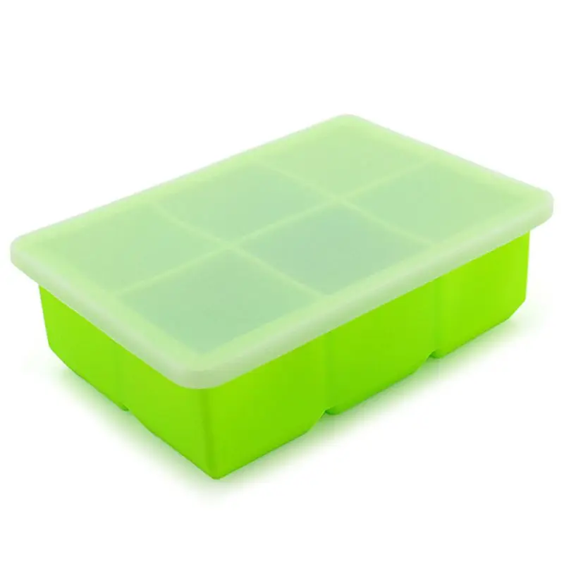 Silicone Ice Cube Tray w/ Lid 6 Cubes Salad Storing Freezing Baby Food Ice Mould - Цвет: Зеленый