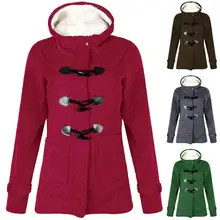Зимнее шерстяное пальто, женское хлопковое утолщенное пальто с роговыми пуговицами, длинное пальто, женские куртки с капюшоном, пальто, женская одежда