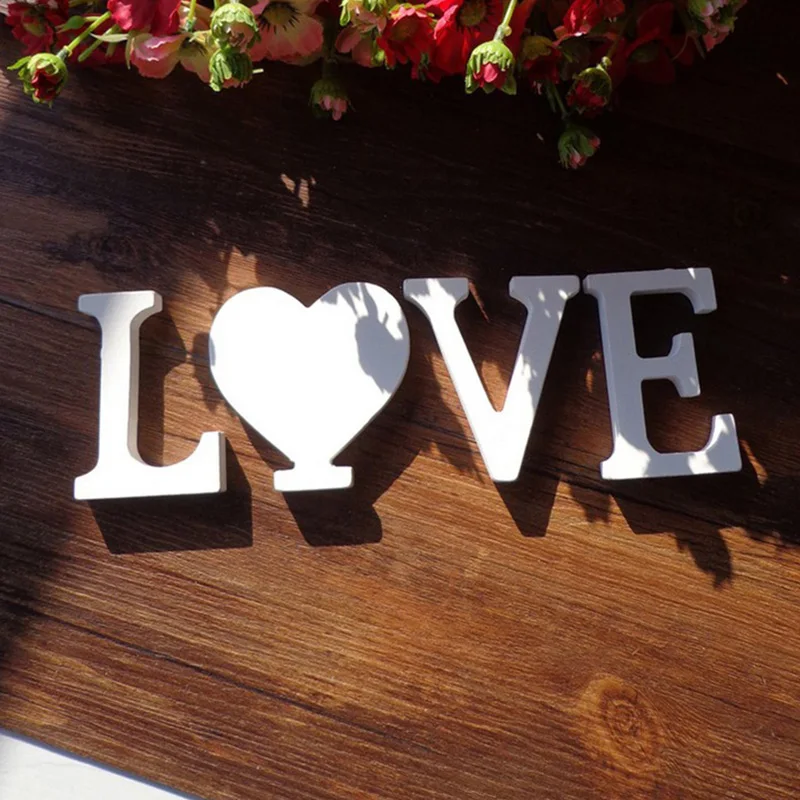 Wooden Letter Decor White Wooden Letter English Alphabet DIY Personalised Name Design Art Craft Free Standing Heart Birthday Wedding Home Decor 8cm