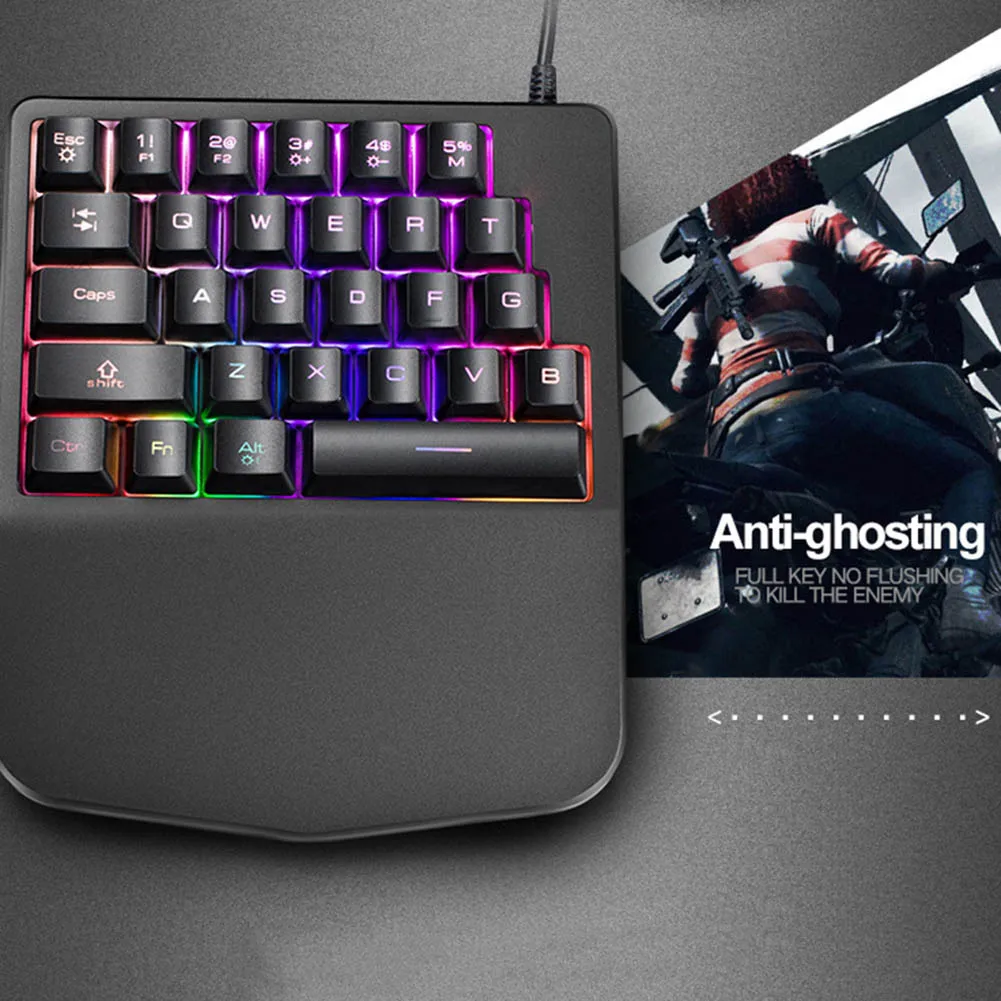  28 Keys Wired Mini Keyboard Rainbow Backlight One Hand USB Keypad for Dota OW PUBG Game OUJ99
