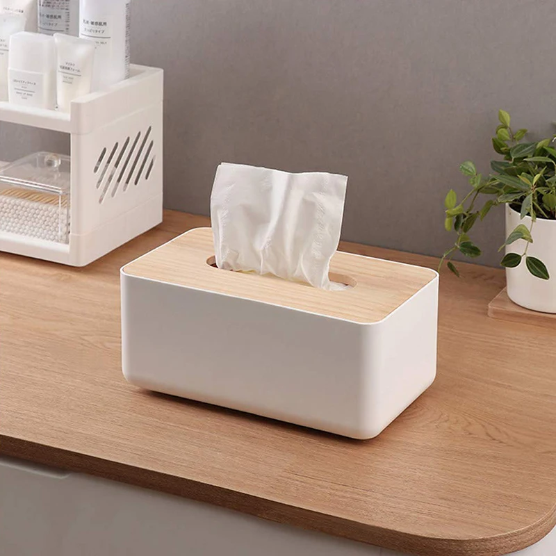 Домашняя Кухня Деревянные Пластиковые Прямоугольные Tissue Box Автомобиля Твердой Древесины Держатель Салфетки Офисный Стол Организатор Простой Стильный