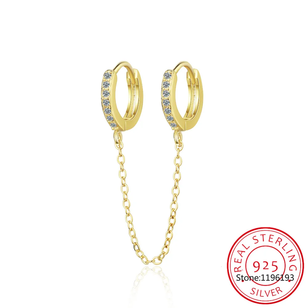 925 Sterling Silver 1 PCS Double Circle Hoop Earring Long Chain Earrings for Women Statement Jewelry Elegant Earring SCE1678