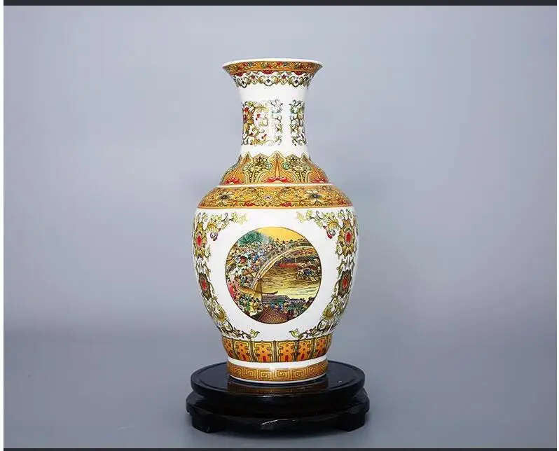 Китайский Цзиндэчжэнь керамика Qingming Shanghetu ваза Статуэтка домашняя гостиная мебель украшения ремесла офисный стол аксессуары