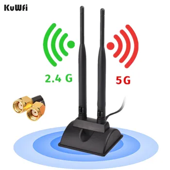 KuWfi zewnętrzna antena Wifi 6dBi dwupasmowa 2 4G i 5G podstawa magnetyczna RP-SMA antena do TP-LINK ASUS NETGEAR Linksys d-link Router tanie i dobre opinie NONE CN (pochodzenie) KF45608