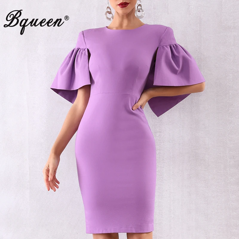Женские облегающие вечерние платья Bqueen однотонные Клубные до колена с круглым