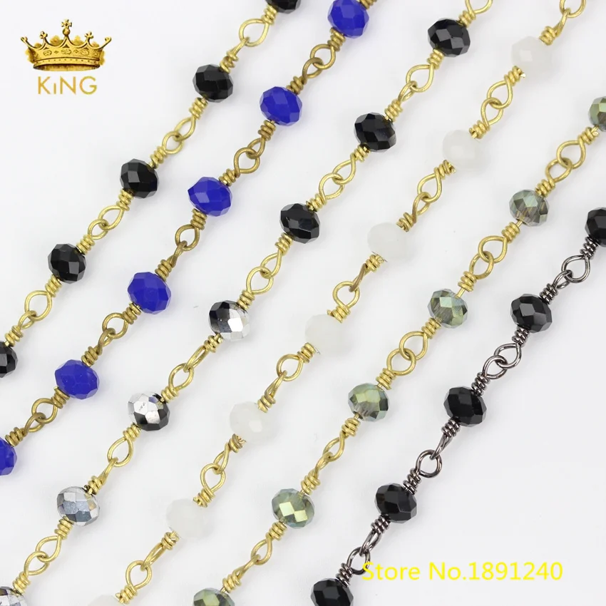 

5M/lot Faceted Glass Chain Fine Jewelry for Chokers,Crystal Glass Beaded Chains,Rondelle Glass Crafts Body Chain Charms Findings