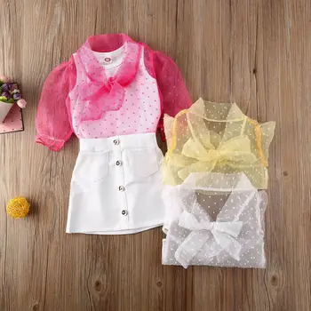 

Toddler Newborn Kids Baby Girl Clothes Set Spring Long Sleeve Mesh Blouse Vest Tops Skirts Clothing 3PCs OL Style Cute Outfit