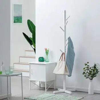 

Solid Wood Hanger Floor Standing Coat Racks 8 Hooks Home Furniture Storage Clothes Hanging Wooden Hanger Bedroom Drying Rack