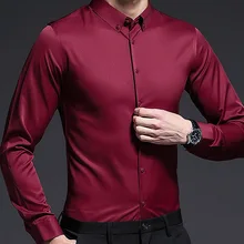 Весна-Осень, рубашки с длинным рукавом, мужские классические деловые рубашки, одноцветные, облегающие, Chemise homme