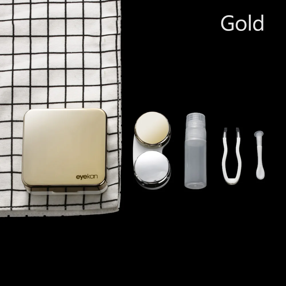 Модная Портативная Коробка для контактных линз Блестящий Удобный для переноски круглый блестящий набор для ухода за глазами держатель для контактных линз чехол из АБС-пластика для хранения - Цвет: Gold 3