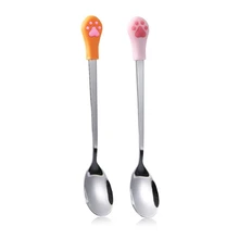 2Pcs Stainless Steel Cute Claw Coffee Spoons Fruit Fork Dessert Spoon Candy Teaspoon Cat Drink Tableware Kitchen Supplies Large