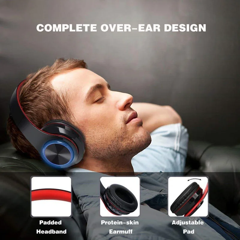 AMS-Wireless Headphones Bluetooth Headphone 7 Colors Glowing Led Headset with Mic Support Tf Card for Phone Pc Mp3 Player