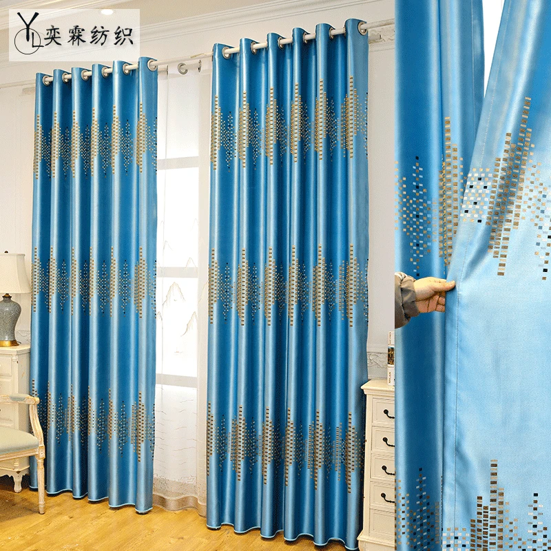 

Modern Simple Simulation Silk Brocade Jacquard Curtains Light Luxury for Living Room Dining room Bedroom Study Balcony Shading