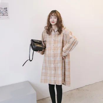 

Maternity Dress Big Size Spring and Autumn Plaid Long Sleeve Dress Maternity Pregnant Dress Photography Maternity Casual Dress