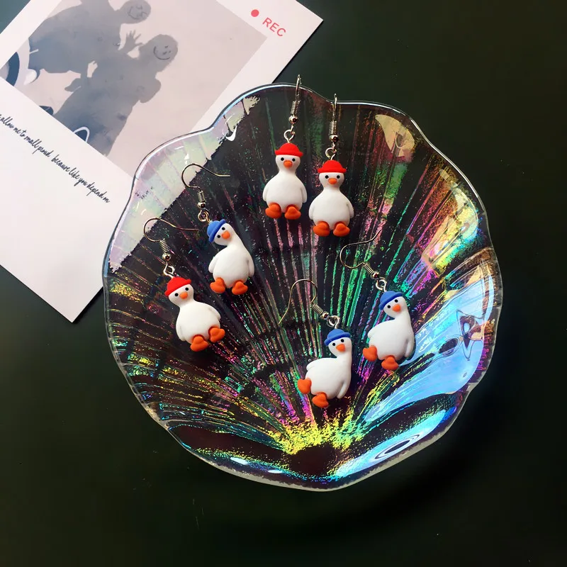 Cute Duck Resin Pendants Earrings for Women Funny Unusual Kawaii Geometry Girls Female Earring Statement Creative Animal Jewelry | Украшения