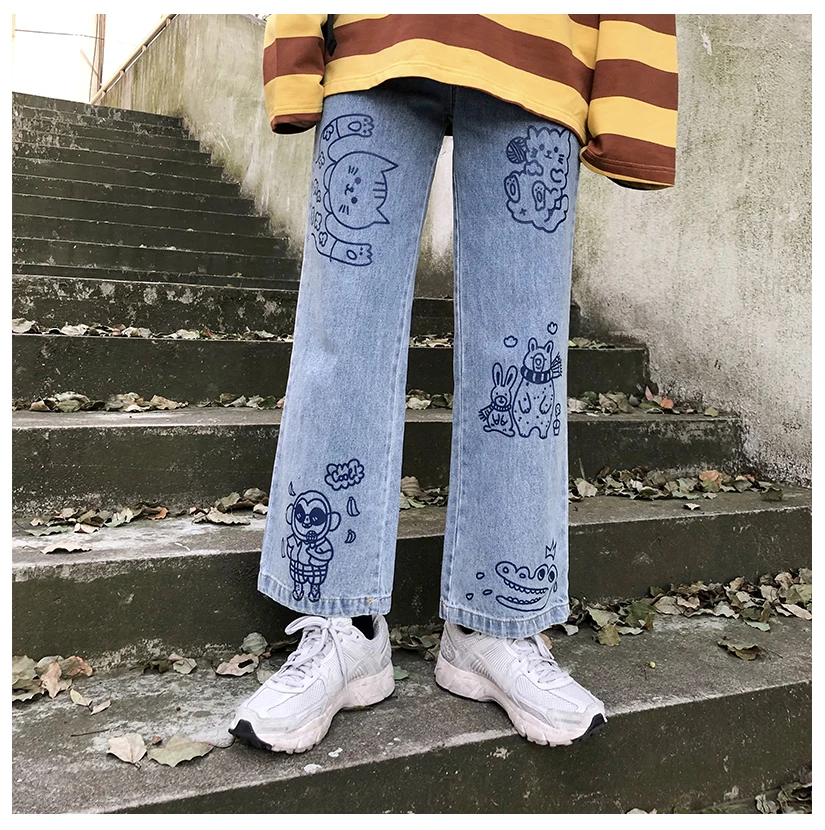 Осенние повседневные новые милые женские джинсы в стиле преппи длинные