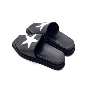 

Leather Cow High Quality Men Summer Slippers Fashion Black Outdoor Platform Sandals Designer Beach Flip Flops Plus Size