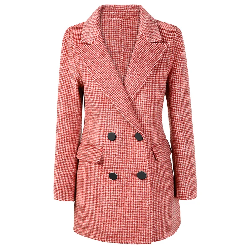 Autumn Winter Fashion Women Sweater Coats Long Sleeve Double-breasted Turn Down Neck Woolen Blazers Office Coats Z2988