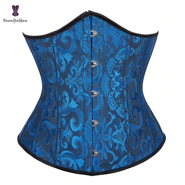 Wholesale Dropshipping Corset Underbust Waisttrainer Gothic Boned Chest Binder Gorset Sexy Femme Floral Plus Size Korsett Women dark blue