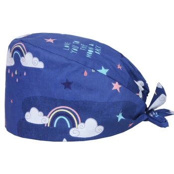 

Rainbow Surgical Cap Nurse Medical Scrub Hat 100% Cotton with Sweatband Tieback Work Hats Hospital Doctor Caps