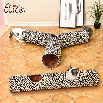 

Pet Toy Cat Toy Leopard Pattern Three-way Cat Tunnel Three-headed Sound Tape with A Fur Ball Cat Through Cat Tunnel