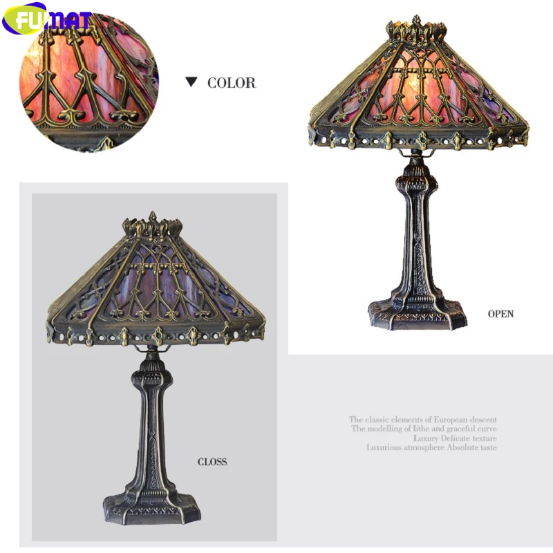 8005 FUMAT Tiffany Style Stained Glass Table Lamp LED Desk Light Retro Castings Pierced Class Home Decor Lights European Antique Luxury Palace Lamps