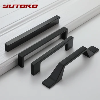 YUTOKO Black Cabinet Handle Square Furniture Hardware Aluminum Alloy Kitchen Door Knobs Cupboard Wardrobe Drawer Pulls