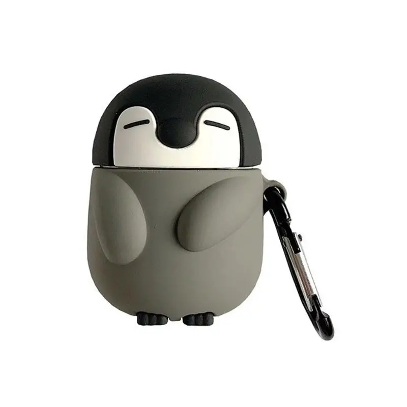 

Cute Penguin Style Protective Case Silicone Cover with Carabiner for Airpods 1/2 A5YA