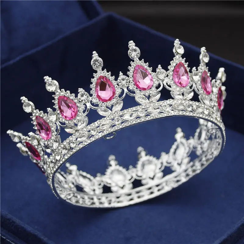 Silver Rose Барокко Серебряный свадебный венец со стразами королевская королева диадема украшение для головы тиары и короны свадебные аксессуары для волос - Окраска металла: Silver Rose