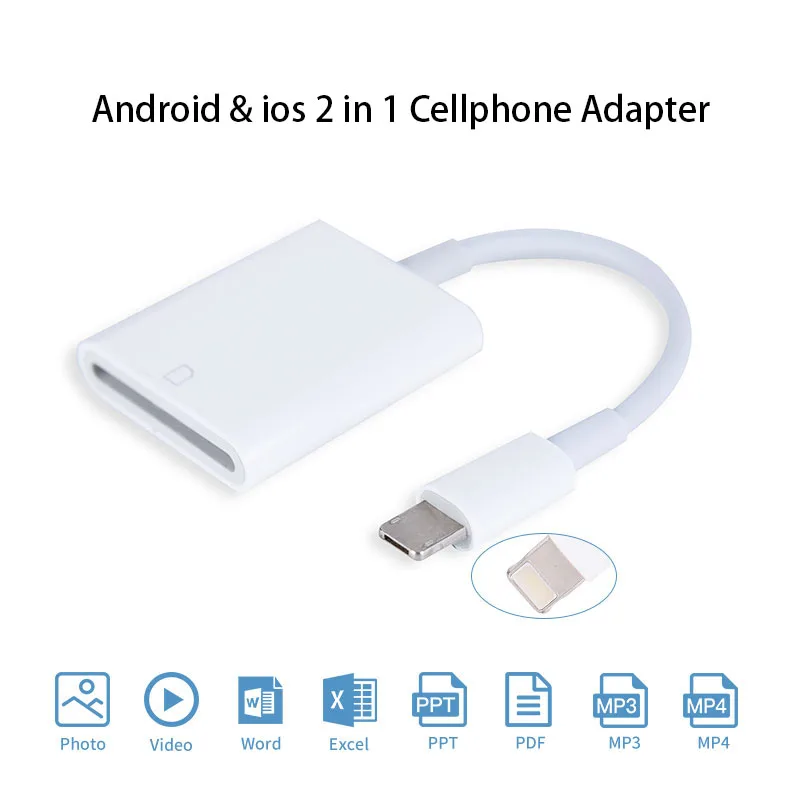 OTG Мобильный телефон Aux адаптер 8 Pin и Micro USB порт 2 в 1 Передача SD карт ридер для смартфонов Поддержка Android и iOS системы