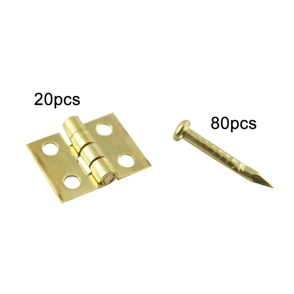 20Pcs Mini Metal Hinges with Nails DIY Miniature Furniture Dollhouse