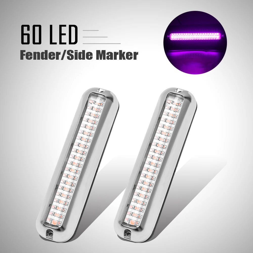 2x фиолетовый водонепроницаемый светильник 2000LM 60LED из нержавеющей стали с отделкой кольцо лодка подводный светильник прозрачные линзы понтон морской/лодка транца