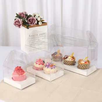 

Cupcake Box with Handle Transparent Plastic Boxes Cupcake Gift Box Cupcake Packaging Box for Party Favors 10pcs/lot