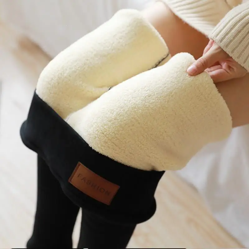 Winter Black Warm Fleece Leggings Skinny Thick Casual Wool Velvet Leggings Women Lambskin Cashmere Leggings