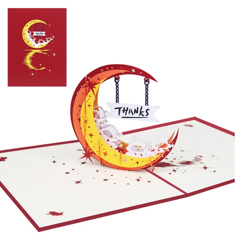  3D Pop Up Moon THANKS Card Handmade Happy Birthday Christmas New Year Invitation E65B - 4.00027E+12