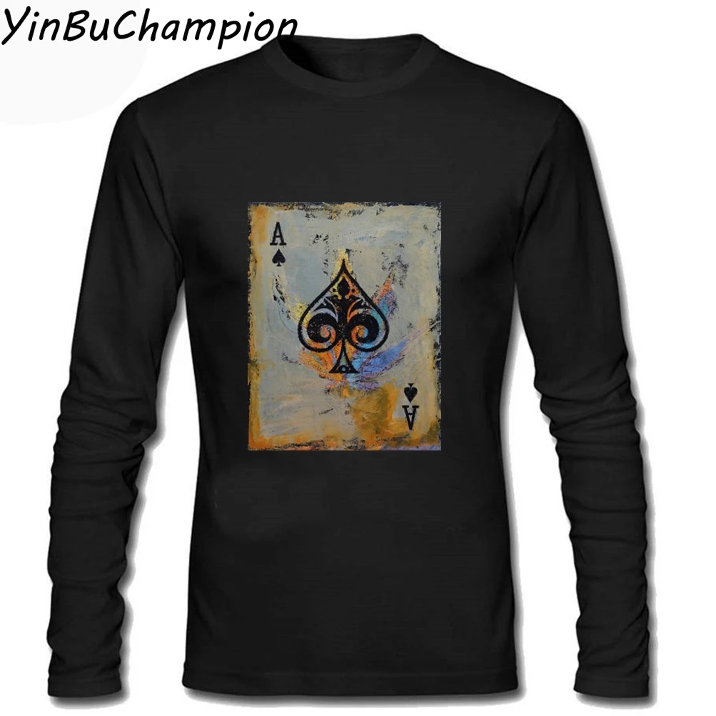 Для мужчин туз пик покер Футболка Пользовательские Длинные рукава Harajuku Camisetas Manga футболка Для мужчин футболка мужской XS-3XL