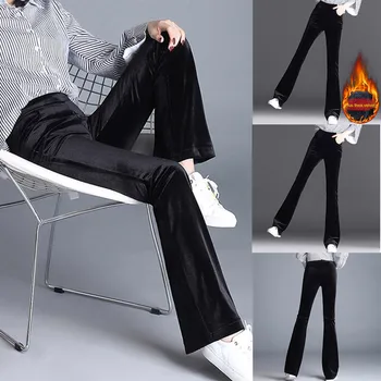 

Women Bells Bottom Pants Winter Trouser Stretch High Waist Velvet Flared Pants for Party Office H66