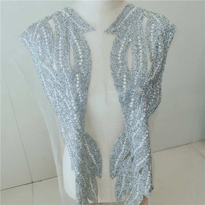 

Золотистые Серебристые жемчужные Аппликации, нашивки для шитья, кружевная ткань, воротник для шеи, сетчатая вышивка для свадебного платья, сделай сам, Декор