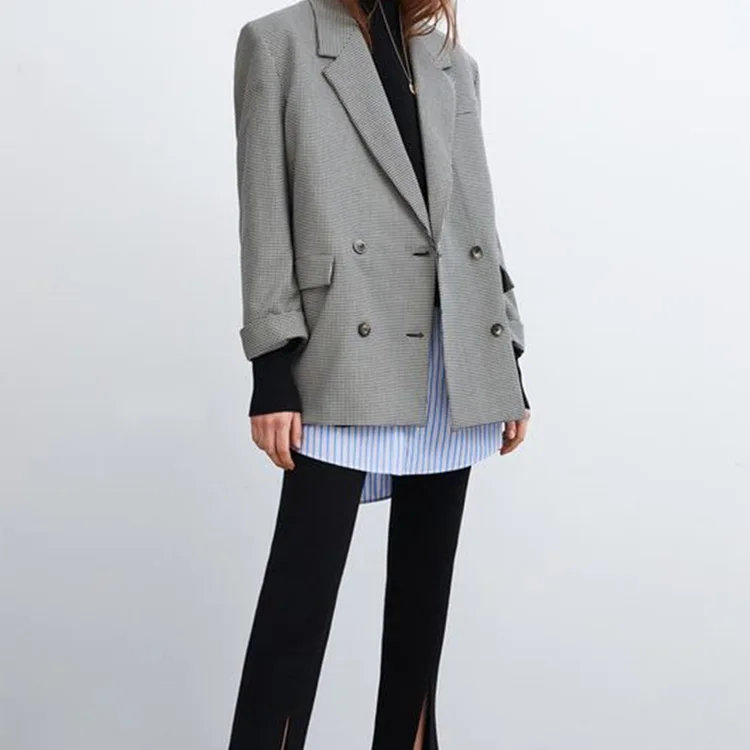 

2019 Spring Overplus of Goods Exported to Europe And US New Style Casual Coat juan bian xiu Gray Boyfriend-Style Casual Suit