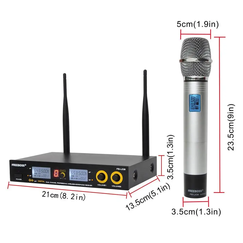 Freeboss FB U09 S серебряный цвет 2 Way металлический ручной микрофон UHF беспроводной с
