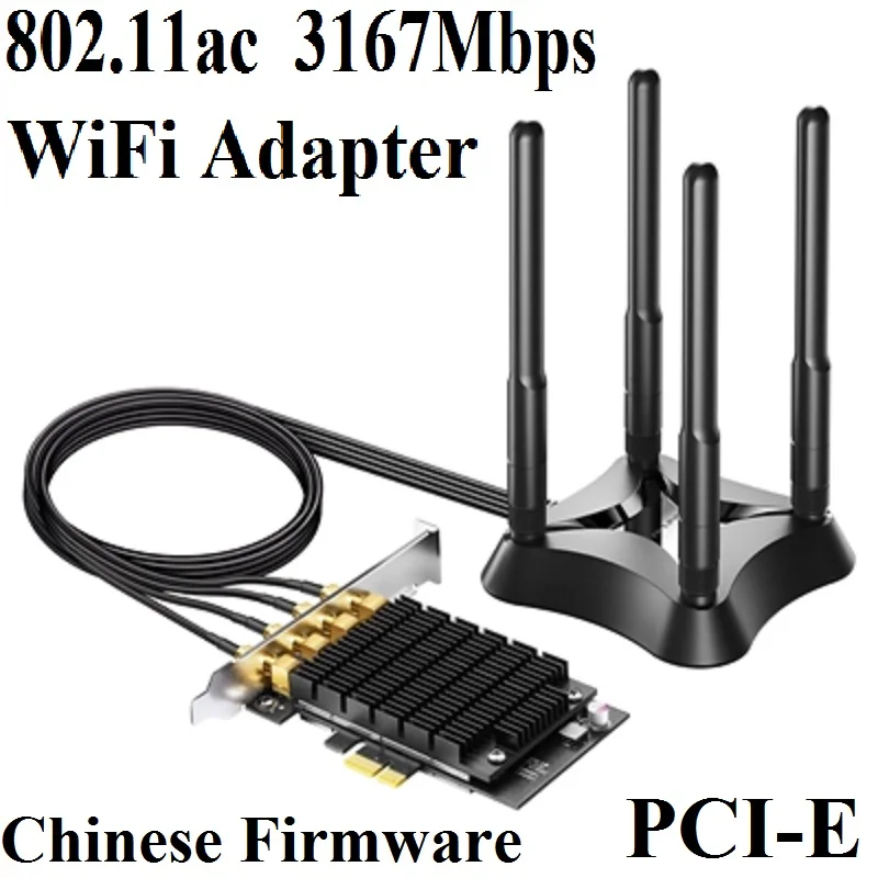 Chin-Firmware, 802.11AC PCI-E беспроводная сетевая карта, 2,4 ГГц 1000 м 5 ГГц 2167 м, 3167 Мбит/с внешний WiFi адаптер, 4* Exter/антенны