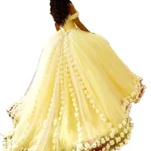 16 сладких бальных платьев с цветами ручной работы, с открытыми плечами, желтое Тюлевое бальное платье, платья для выпускного вечера, официальное свадебное платье
