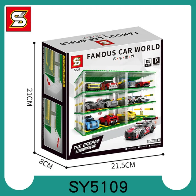 FEOOE  ABS Blocks Toys for 6+ Years Car Sports Car Racing Creative Three-layer Display Garage for Children Only Box SY 4
