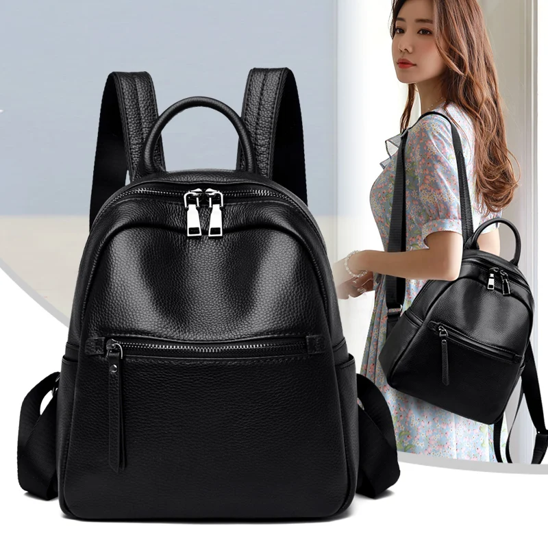 

YILIANFashion leather small backpack Casual backpack for women 2020 new top layer cowhide simple versatile backpack