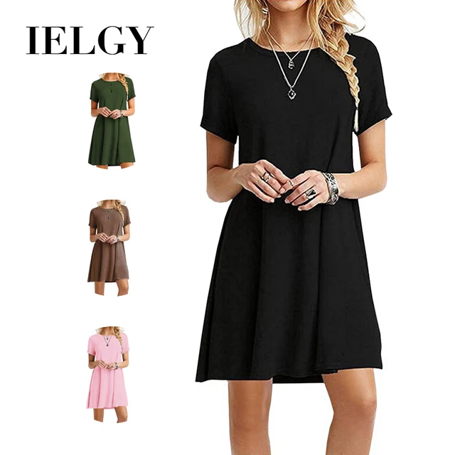 US $7.85 IELGY European and American short-sleeved large size solid color dress explosion models women's new