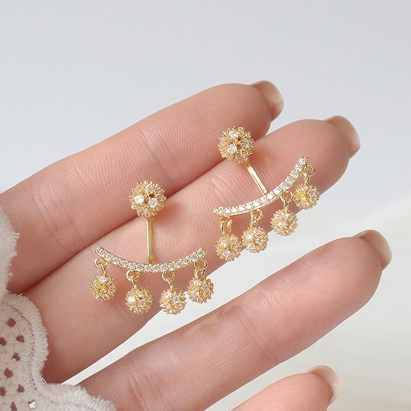 Bohemia Romantic Tassel Golden ball Earrings for Women 14k Real Gold Zirconia Stud Earrings Wedding Jewelry Pendant Accessories - Image 3