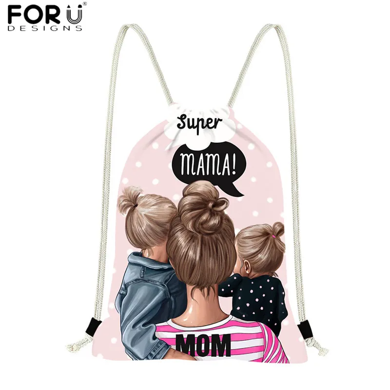 FORUDESIGNS/симпатичное на шнурке рюкзаки для детей I Love Mama супер мам и дочек полиэстер